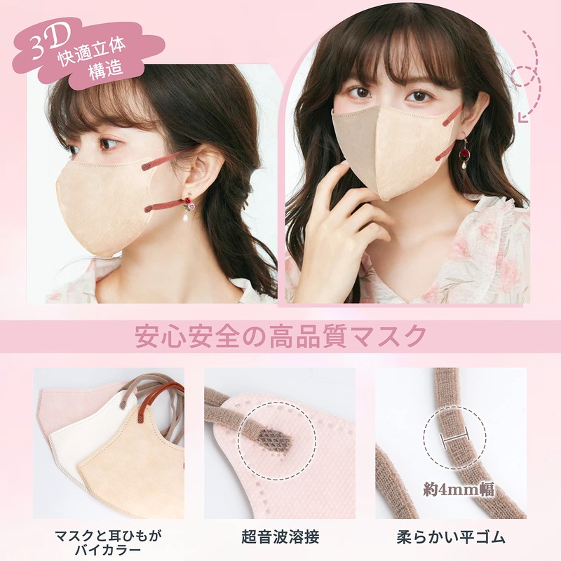 [モエライフ] 【個包装・50枚入・バイカラー】マスク 不織布 立体マスク 小さめ 使い捨てマスク 不織布マスク 3dマスク バイカラー 不職布マスク