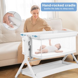 INFANS 5 in 1 Baby Bassinet, Upgraded Rocking Bedside Sleeper with Wheels, Storage Basket, Travel Bag, Mosquito Net, Height Adjustable, Portable All Mesh Crib for Newborn/Infant (Light Grey)