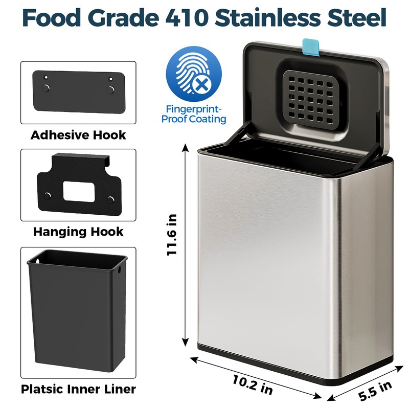 Stainless Steel Hanging Trash Can with Lid and Inner Bucket,