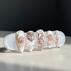 06:45AM, rosy preview |Vintage medieval nails - almond / 06:45AM, 장미빛 예고 | 빈티지 중세 네일 - 아몬드