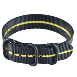 MZBUTIQ Nylon Watch Strap (18 19 20 21 22 23 24 mm), black/yellow, Military