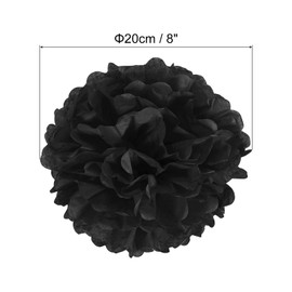PATIKIL 20cm Tissue Pom Pom Flowers 5pcs Paper Flower Ball for Wedding Bridal Shower Birthday Bachelorette Party Background Decoration Black