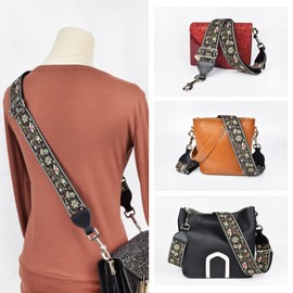 CLOUDMUSIC Handbag Strap Replacement Crossbody Strap Purse Strap With Silver Clips For Women Girls(Chic Flowers In Black)