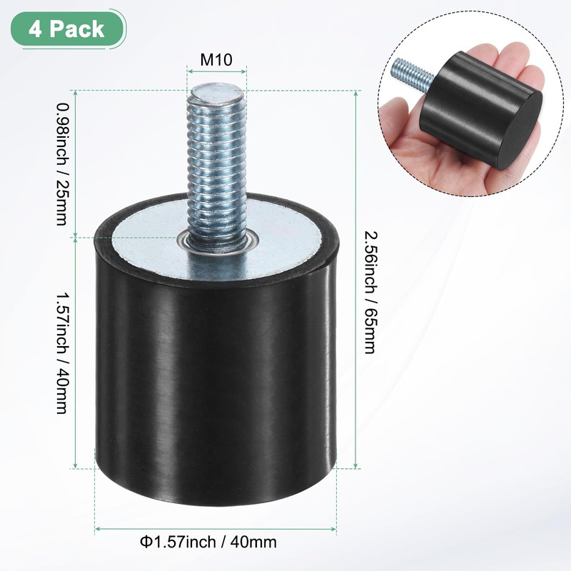 M METERXITY 4-Pack Rubber Mounts D40mmxH40mm Male Vibration Isolators Cylindrical