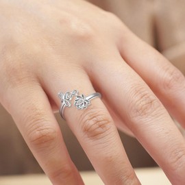 Just Breathe Ring for Women - 925 Sterling Silver Adjustable Yoga Ring Lotus Ring Inspirational & Heartfelt Gifts, Metal, Cubic Zirconia