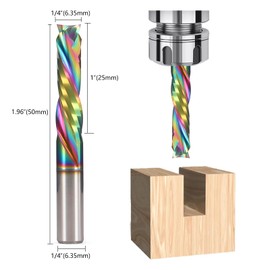 Up Down Compression Spiral Router Bit - 1/4 inch Shank 2-Flute CNC End Mill with DLC Coating, 1" Cutting Length Solid Carbide Compression CNC Bits Milling Cutter for Wood Engraving Grooving (5PCS)