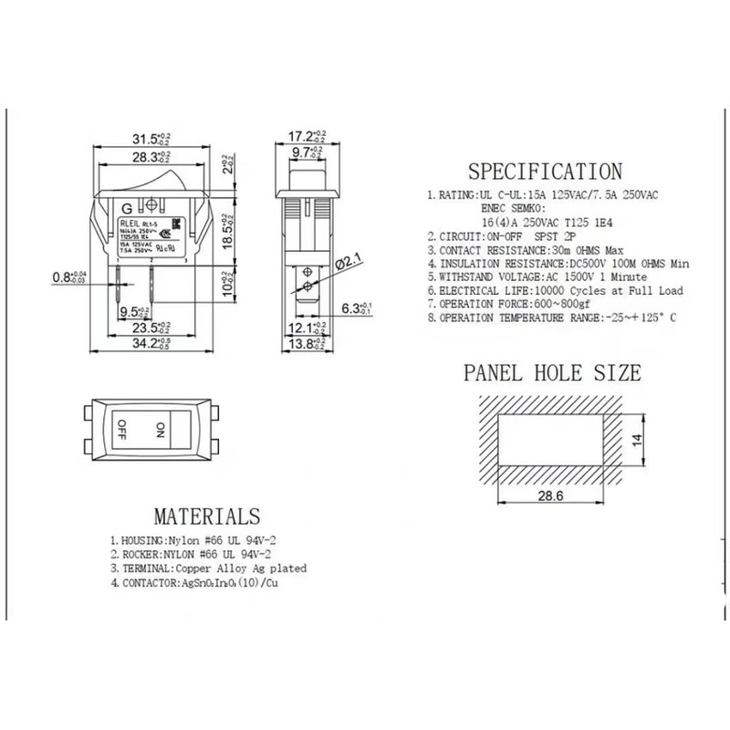 Anchilly RLEIL RL1-5 2-pin 2-Position 16 (4) A 250V T125/55