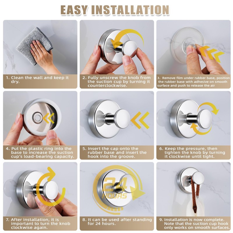 Fenas Suction Cup Hooks for Shower No-Drill Bathroom Hooks for
