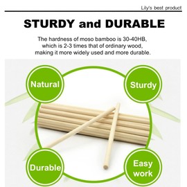 HOPELF 25pcs Bamboo Dowel Rod Assortment - 1/4 x 17.5 Inch, Wooden Sticks for DIY Crafts