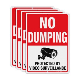 GicnKeuz No Dumping Signs Private Property, 10 x 7 Inches Video Surveillance Protected, Violators Will Be Prosecuted Signs, Reflective Aluminum, Fade Resistant, Easy to Mount (4-Pack)