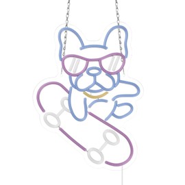 Dog Neon Sign Skateboard Neon Signs for Wall Decor, Dimmable, French Bulldog LED Neon Light Sign for Bedroom Decor,Living Room Pet Shop Bar Party Birthday Wedding Gifts for Boys(15.8”x12”)