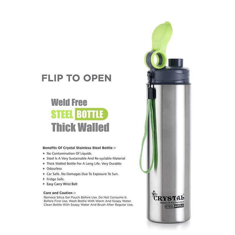 Crystal Stainless Steel Water Bottle - Fliptop 750 ml (Pack