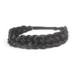 BOBIYA 5 Strands Synthetic Hair Braided Headband Classic Chunky Wide Braided Braids Elastic Stretch Hairpiece for Women Girls (Dark Brown)