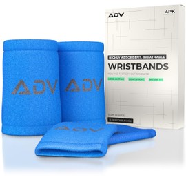 ADV Tennis Wristbands with New Age Polyester Cotton Blend - Ultra Absorbent Wrist Sweatbands - Doublewide & Slim Wrist Bands for Sweat - 4 Pack or 2 Pack (4-Pack Blue, S)
