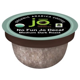 No Fun Jo Decaf: 72 Organic Compostable Pods for Keurig K-Cup Compatible Brewers, Swiss Water Process Eco-Friendly Single Serve Coffee Medium/Dark Roast Fair Trade, Chemical Free Jo Coffee®
