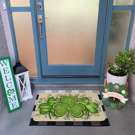 CROWNED BEAUTY St Patricks Day Door Mat 17x29 Inch Shamrock Doormat for Indoor Outdoor, Clovers Eucalyptus Leaves Irish Holiday Floor Entry Rug for Front Entrance Outside Porch
