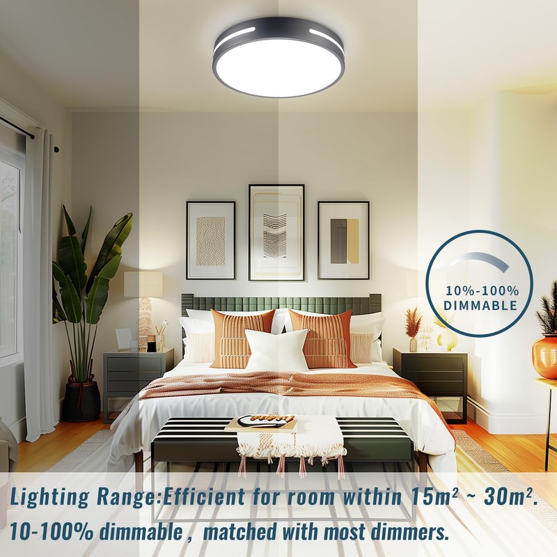 Wheatronic LED Ceiling Light Flush Mount 24W, Black Kitchen Light