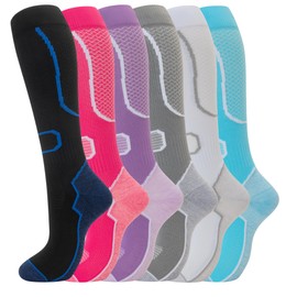 fenglaoda 6 Pairs Compression Socks for Women & Men Knee High Cute Circulation Socks for Nurse Pregnant Travel Athletic