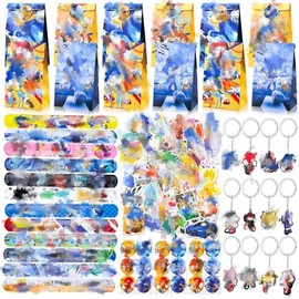 104 Pieces Party Bags Children's Birthday Party Set Birthday Decoration Party Bag Party Decoration Children's Birthday Key Buckle DIY Sticker Gift Bags Snap Bracelet Children's Birthday Party Favour