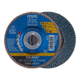PFERD Polifan Serrated Washer, Pack of 10, Diameter 125 mm, Z 120, Conical, PSF Steelox, 67769125 for Steel and Stainless Steel (INOX)