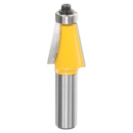sourcing map 11.25 Degree Chamfer Router Bit 1/2 Inch Shank 1" Cutting Length Carbide Tip with Bearing for Woodworking Milling Cutter Tool, Yellow