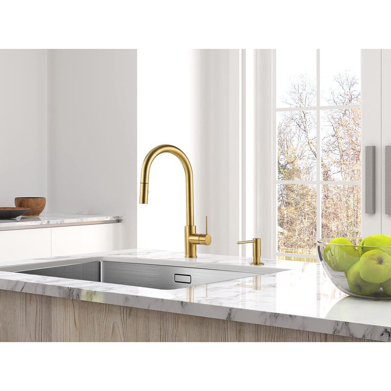 AguaStella AS60BG Brushed Gold Kitchen Sink Faucet with Pull Down