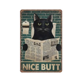 DAIERCY Funny Vintage Sign Nice Butt Funny Grumpy Black Cat Bathroom Wall Metal Tin Signs for Kitchen Garden Garage Bathroom Wall Decor 140X200 mm