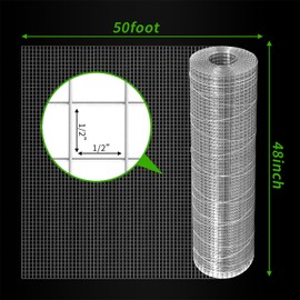 Potnet Hardware Cloth 1/2 inch 48 inch × 50 ft 19 Gauge - Chicken Wire Fencing, Chicken Wire Mesh Roll, Wire Fence Roll, Garden Fencing Wire Cloth