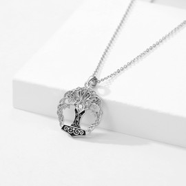 Viking Thor Hammer Necklace Tree of Life Pendant 925 Sterling Silver Norse Viking Jewelry Gifts Mjolnir Pendant for Women Men