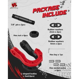 AMBULL 3/4" D Ring Separate Shackles, 52,910lbs Break Strength Easy Open Towing Winch Shackles, Heavy Duty Shackles with 7/8" Screw Pin for Tow Strap Winch Off Road Vehicle Recovery (BlackRed)