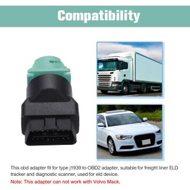 J1939 9Pin Female to OBD2 16pin Male Adapter Green Cable for Heavy Duty Trucks and Commercial Vehicles for GPS Tracker & ELD and Other Diagnostic Tool