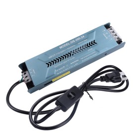 SparkEver 24V 300W LED Driver with ON/OFF AC Cord, 110V AC to DC 24 Volt 12.5A Low Voltage Transformer, Semi-Potted Fanless Slim Power Supply for LED Strip Light, 3D Printer, Cabinet Lights (24V 300W)