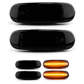 2 x LED Indicator Light, Side Indicator, Dynamic Function Running Strips with E4 Certification Mark, Black Vision V-174408LG