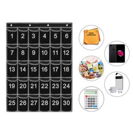 ZKOO Classroom Numbered Pocket Organizer,Hanging Pocket Chart for Classroom Calculator and Cell Phone Holder,Non-Woven with 4 Metal Hooks 30 Pocket Hanging Wall Organizer