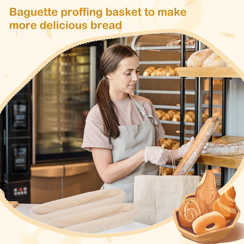 Vesici 15 Inches Baguette Banneton Proofing Basket 6 Pack with