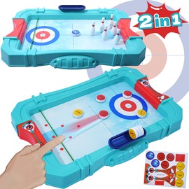 ALETYBOX 2 in 1 Mini Bowing Set, Curling Games, Tabletop Toys, Board Games for Kids, Interactive Educational Competitive Sports Game, Cool Birthday Gifts 3 4 5 6 Yr Children