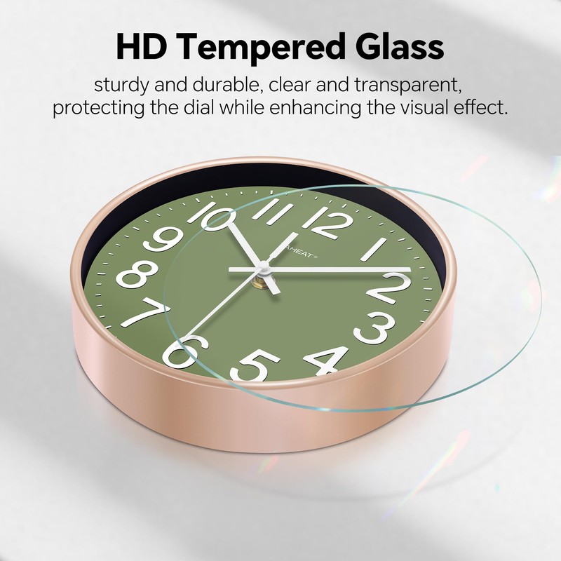 TAHEAT Wall Clock, Silent Green & Gold Unusual Modern Decorative