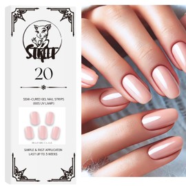StreetKitty Semi Cured Gel Nail Strips, Classic Gloss Collection, 20 pcs Salon-Quality Gel Nail Wraps, Last up to 3 weeks, Vivid Glossy Colours Pallet (1, Classic Pink)