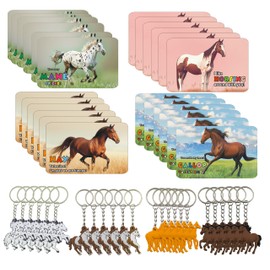 BRALEO Horse Valentines Cards 24 pcs Horse Keychains Gift Cards Classroom Exchange Prize
