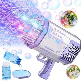 Upgraded Color Bubble Machine, Bubble Machine Toy With Lights,69 Hole Popular Rocket Bubble Machine,Bubbles Toy For 4 5 6 7 8 9 10 Years Old Boys Girls Gift Toys bubbly blaster - Specification: Limited Edition Rocket Bubble Machine - purple