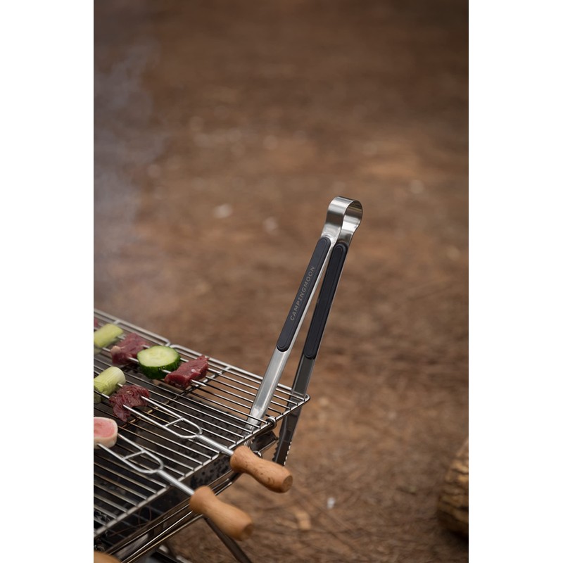 Camping Moon SJ10 BBQ Tongs, Tabletop Tongs, Stainless Steel, Charcoal