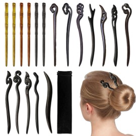 18Pcs Wooden Hair Sticks, 2 Styles Chinese Hair Stick with Storage Bag, Vintage Wood Hair Fork Wood Hair Chopsticks Wooden Hairpin Japanese Hair Chopstick for Women Medium Long Hair