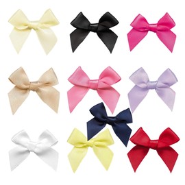 Mini Satin Ribbon Bows Fabric Ribbon Flowers 42mm x 39mm Appliques DIY Craft for Sewing, Scrapbooking, Wedding, Christmas Gift Warpping (Mix Color 100pcs)