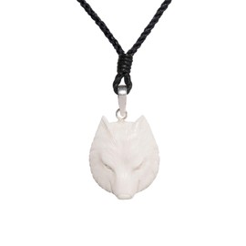 81stgeneration Women's Men's Hand Carved Bone 925 Sterling Silver Wolf Head Pendant Necklace