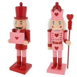 Kathfly 2 Pcs Valentine's Day Nutcracker 10 Inch Wooden Pink Red King and Heart Letter Nutcracker Figures for Valentine's Day Mantle Desktop Table Display Decoration