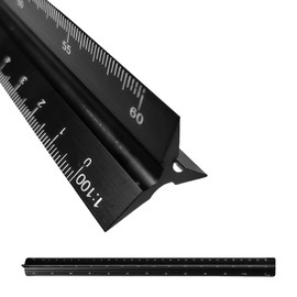 1 x Architectural Set Square Ruler, Ruler 30 cm Long, Black Grippy Scale with Handle, for Architects, Engineers (1:100, 1:200, 1:300, 1:400, 1:500, 1:600)