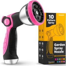 Hose Nozzle [Pink] Heavy Duty Hose Sprayer With 10 Adjustable Watering Patterns. Thumb Control Design, Comfortable Ergonomic Grip, Garden Hose Nozzle for Watering Plants & Lawns/Fun showers/Cleaning