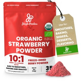 Jungle Powders Strawberry Powder Organic 5 Ounce Bag Freeze Dried Dehydrated Powdered Strawberries Strawberry Seasoning for Baking and Decorating Dry Strawberry Fruit Extract