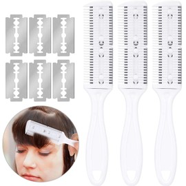 3-Piece Razor Comb Set: Thinning Comb, 10 Razors, Cutting Scissors for Slim Haircuts (White)