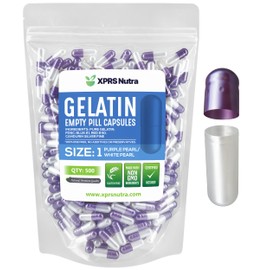 XPRS Nutra Size 1 Empty Capsules - 500 Count Empty Gelatin Capsules - Empty Pill Capsules - DIY Capsule Filling - Pure Bovine Pill Capsules Empty Gel Caps (Pearl Purple/White)